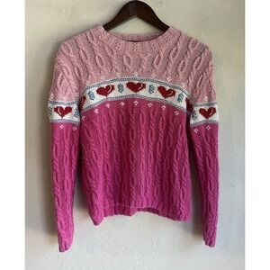 Vintage‎ Karen Scott Heart Sweater S M Pink Hand Cable Knit Novelty Cute